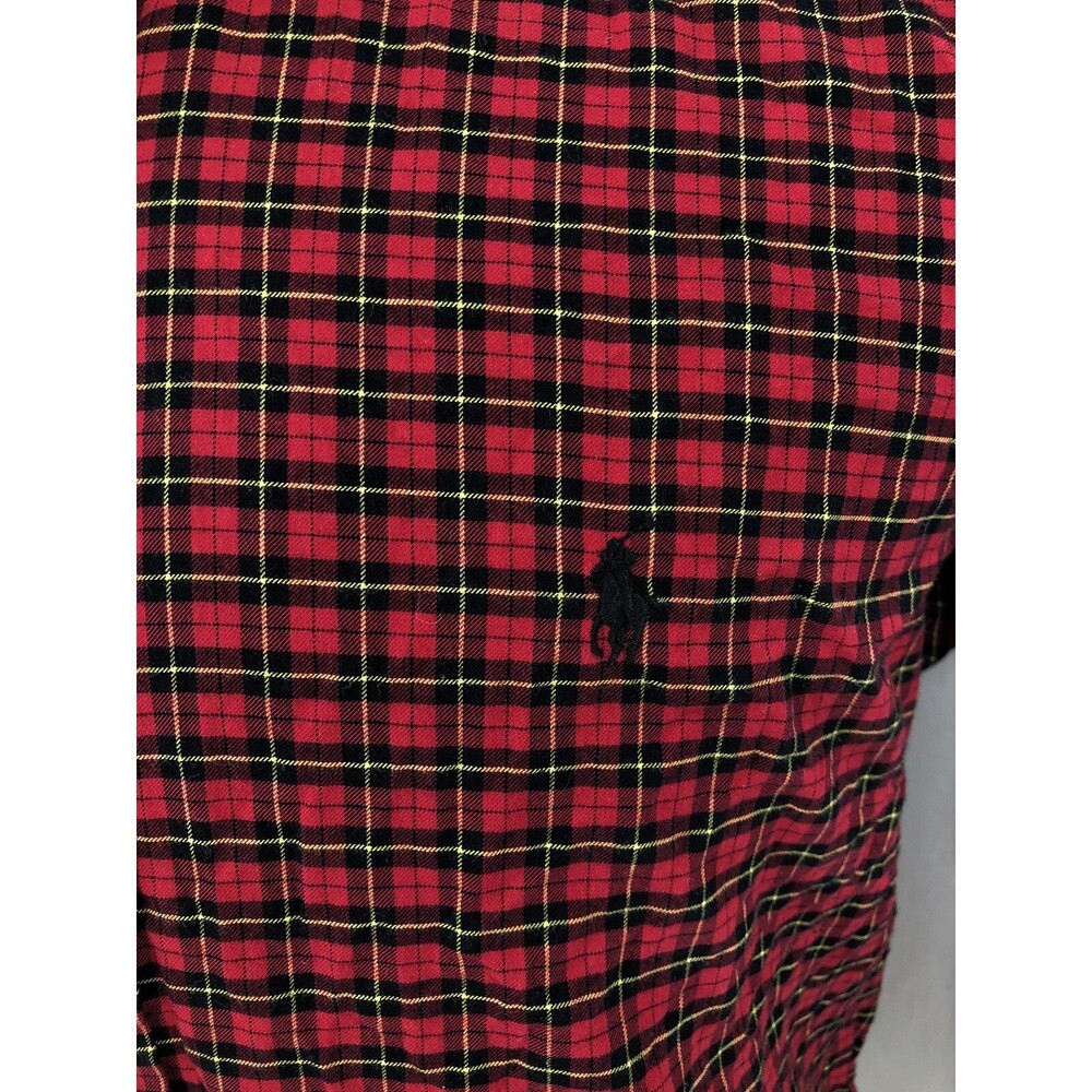 Ralph Lauren Button Down Red Plaid Long Sleeve Pony Logo Flannel Shirt Medium - Picture 3 of 4